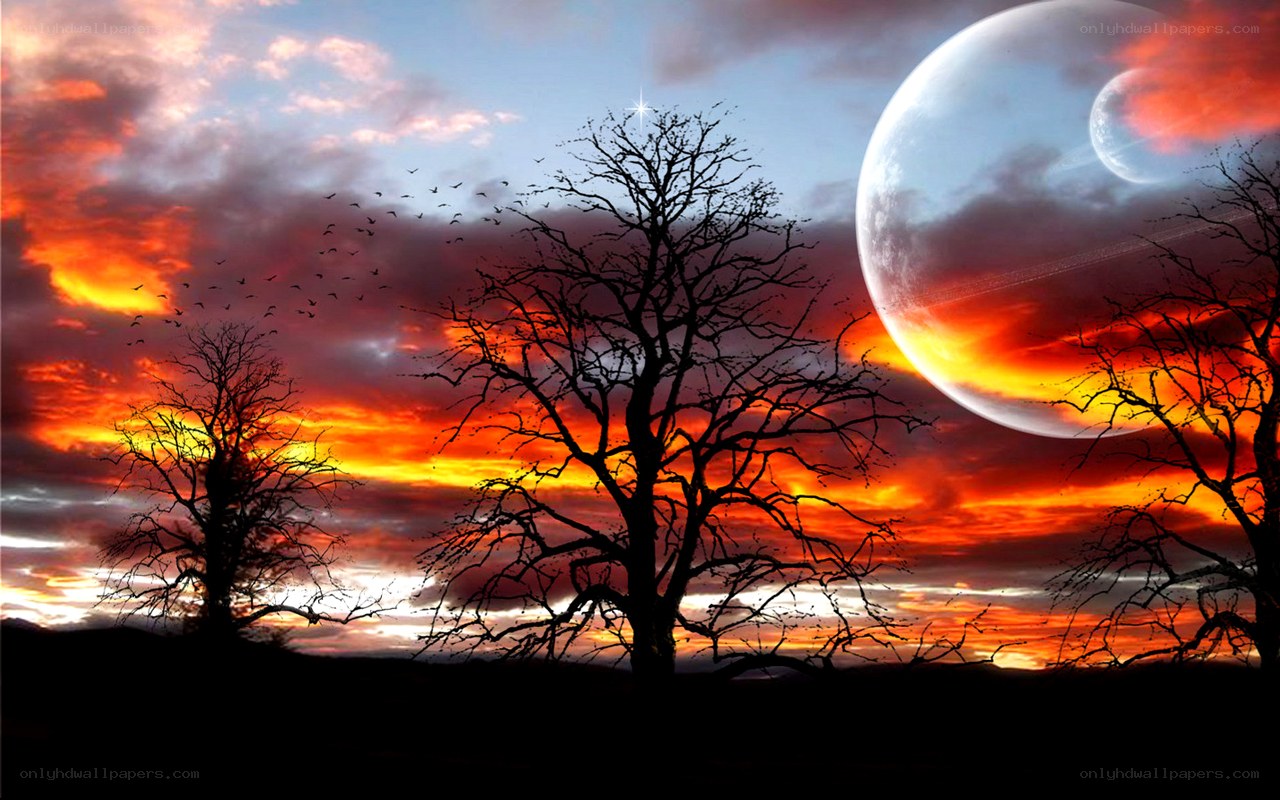 alien sunset with planets