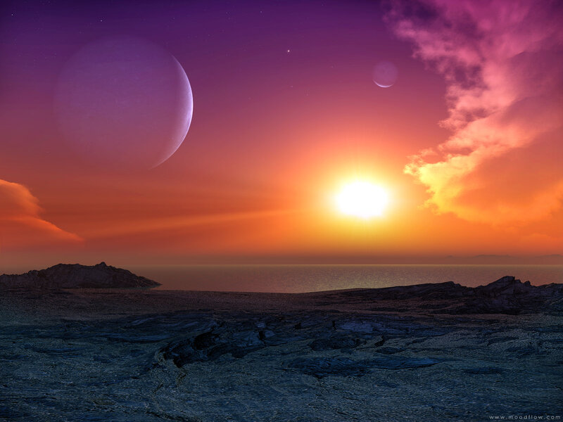 alien sunset with planets