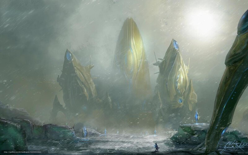 alien temple in mist