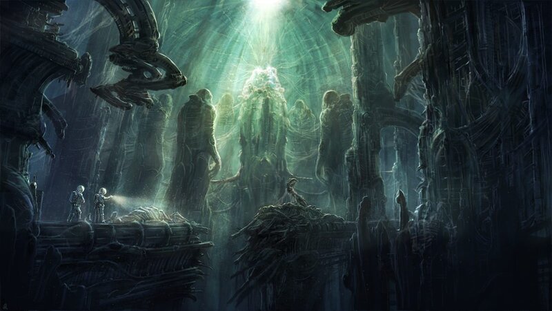 Alien temple with glowing entity
