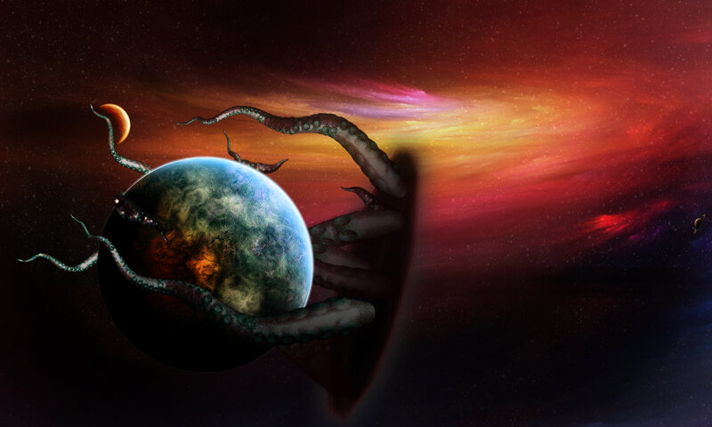 alien tentacles grasp planet