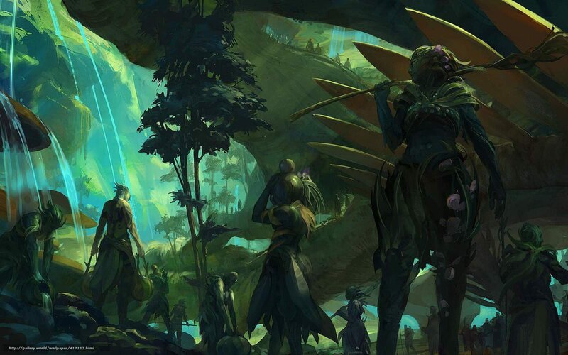 Alien tribe in a glowing cave