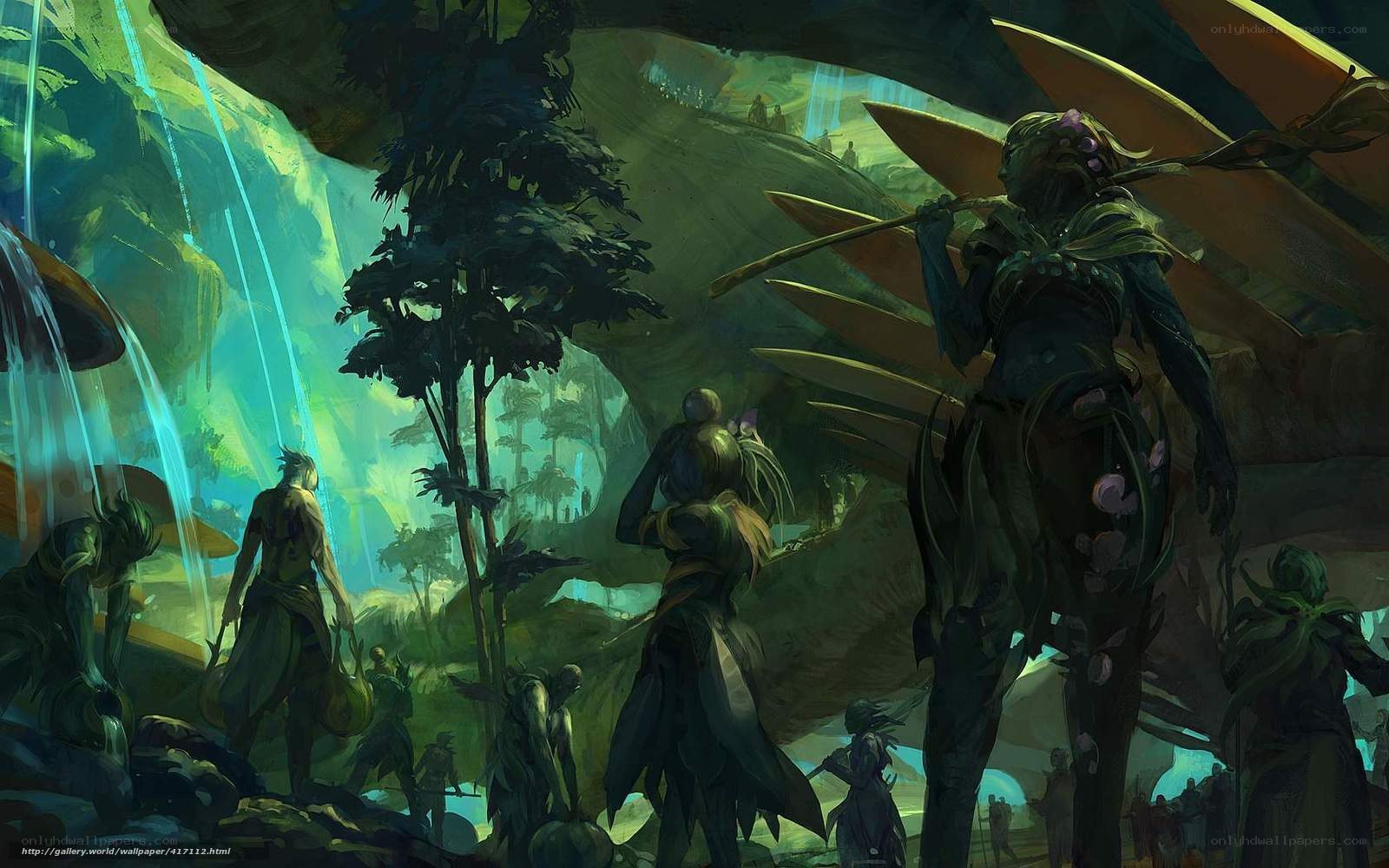 Alien tribe in a glowing cave