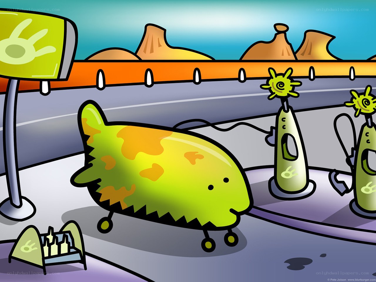alien vehicle at gas station