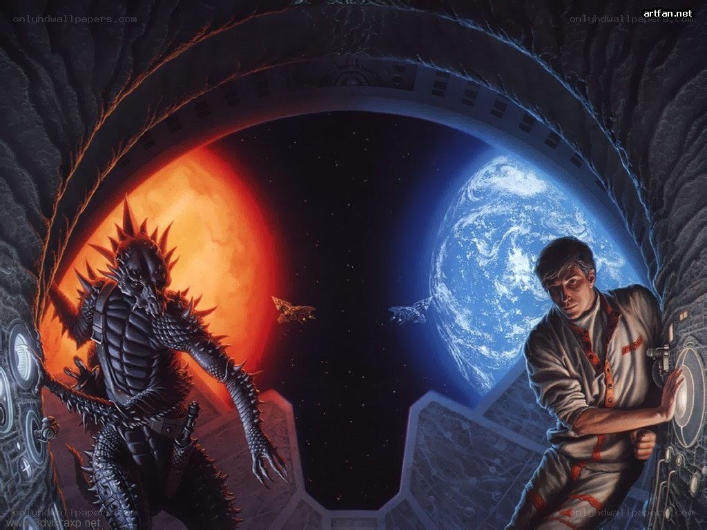 Alien vs. astronaut in space