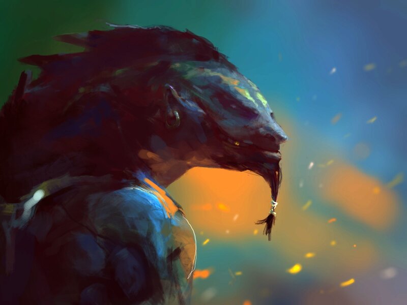 alien warrior in sunset