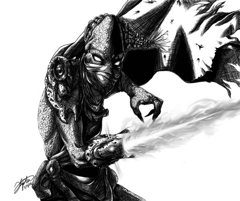 alien warrior with energy weapon
