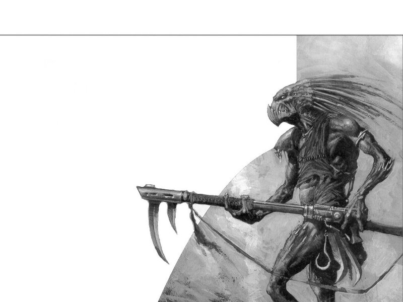 alien warrior with scythe weapon