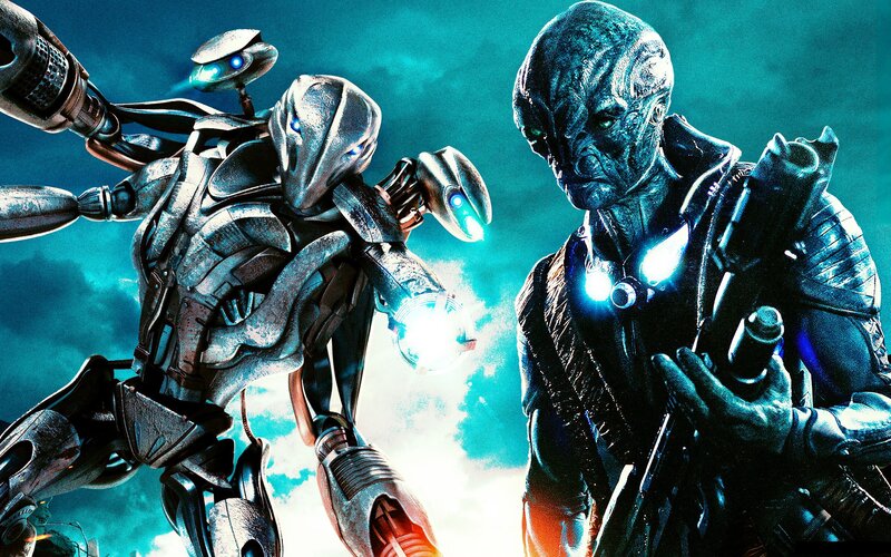 Alien Warriors in Combat — Blue, Dramatic
