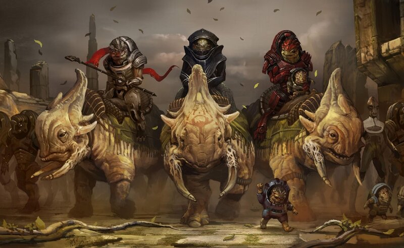alien warriors on beasts