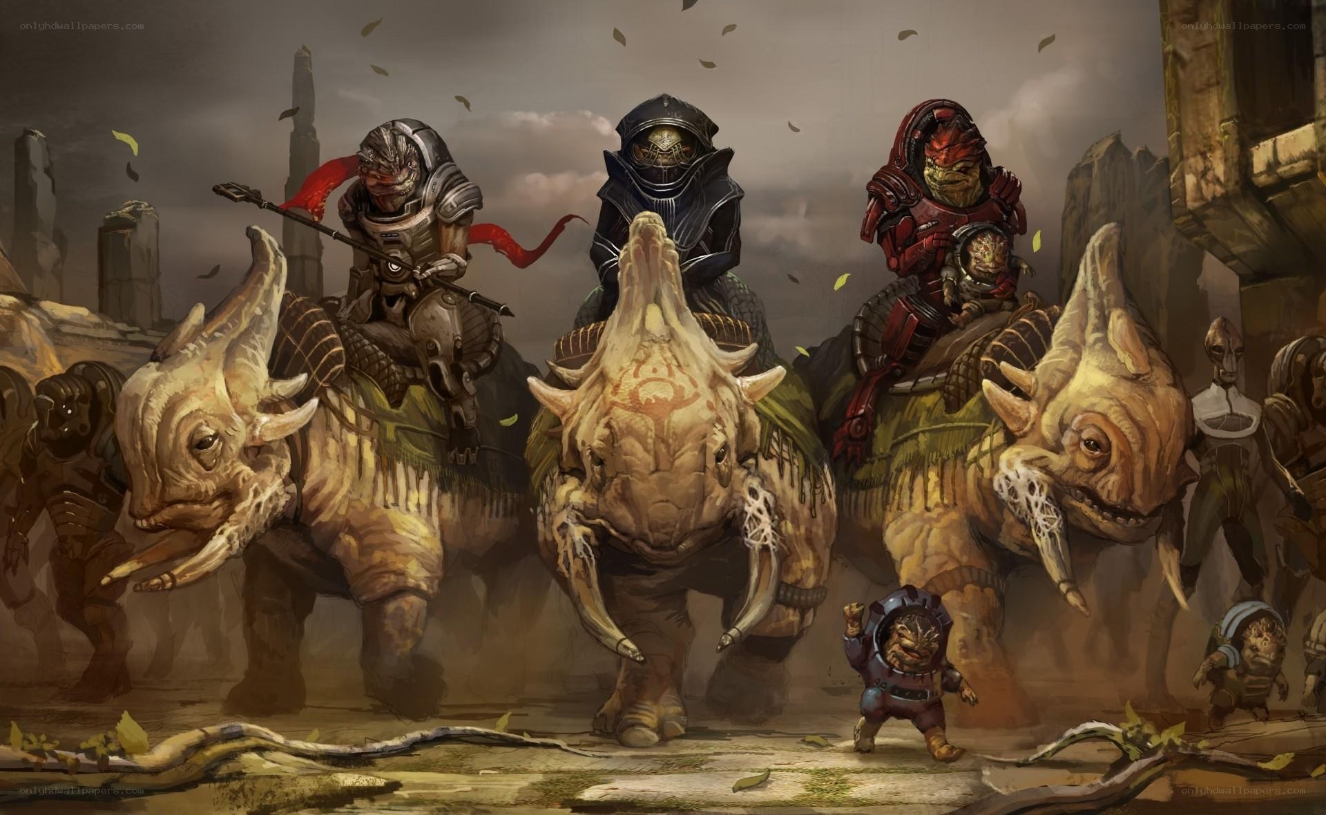 alien warriors on beasts