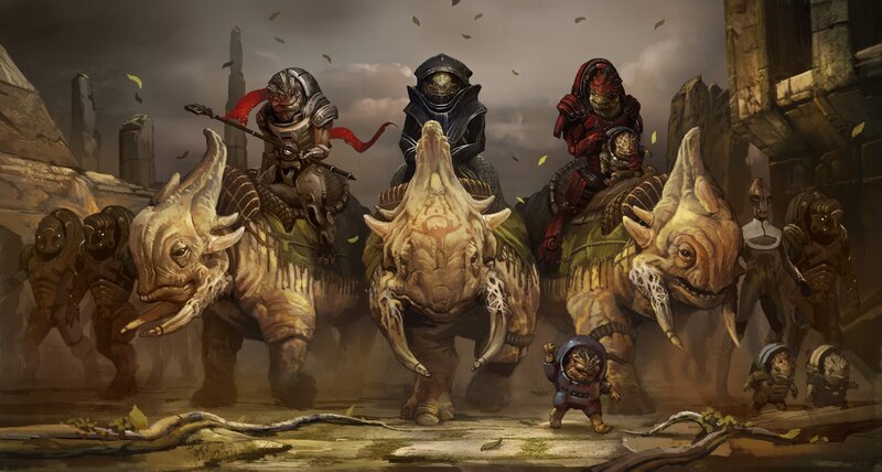 alien warriors on war beasts