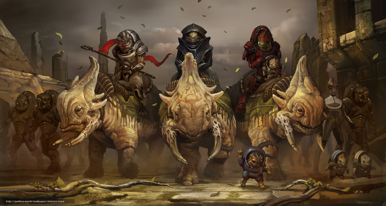Alien warriors on war beasts