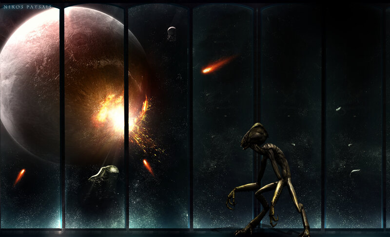 Alien Watching Planet Explosion