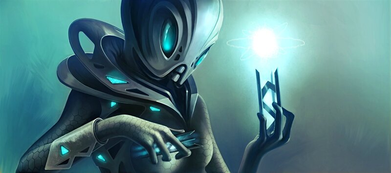 alien with glowing device