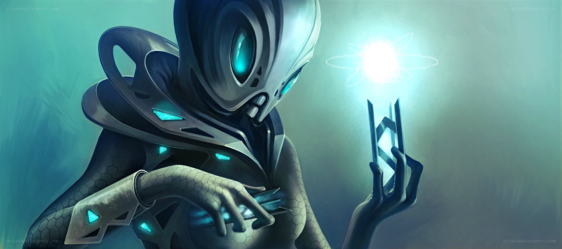 alien with glowing device