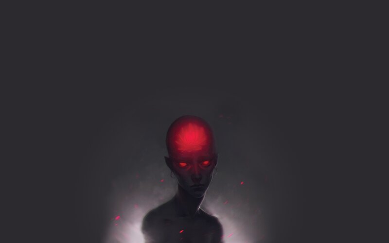 alien with glowing red head