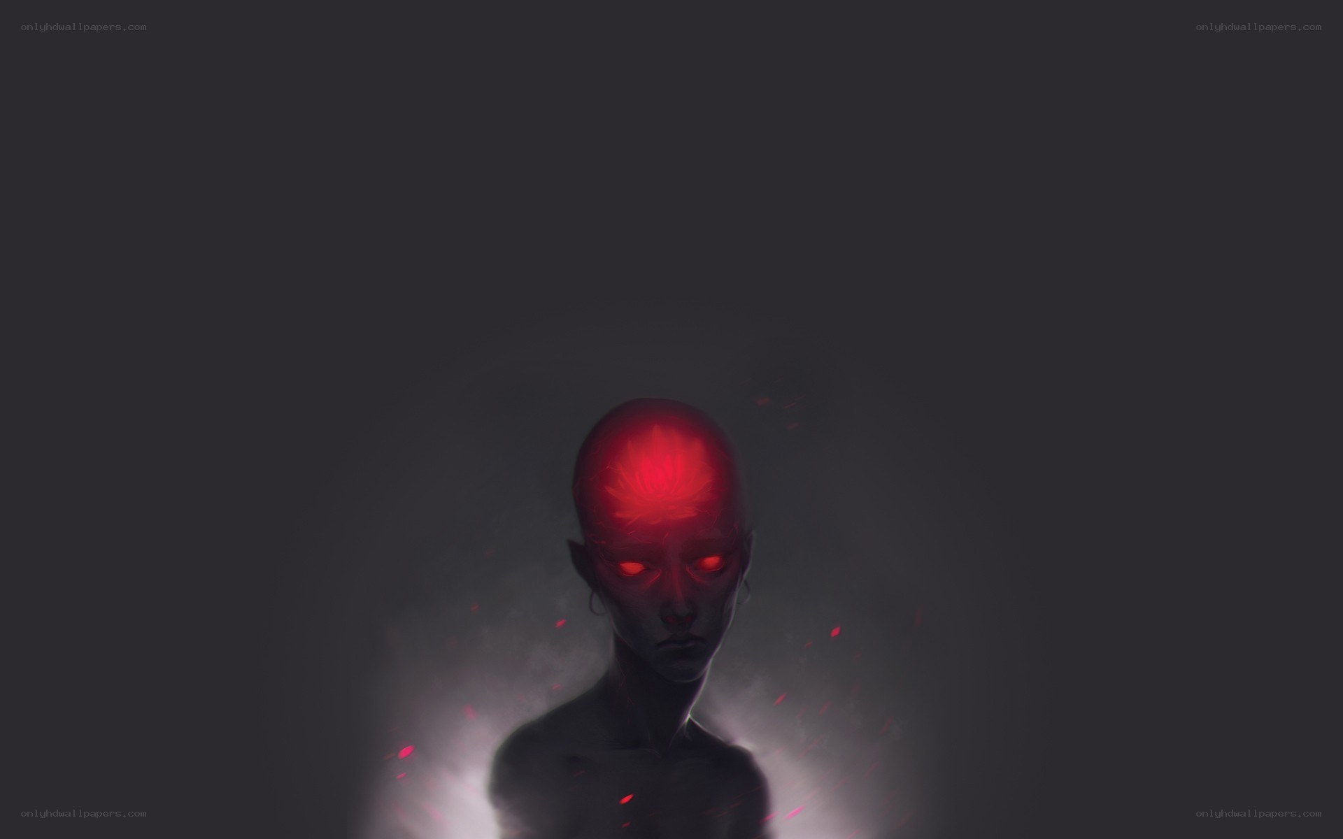 alien with glowing red head