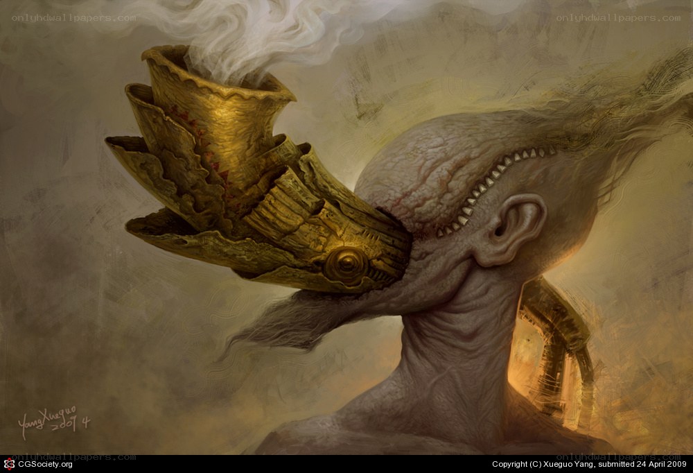 alien with golden device