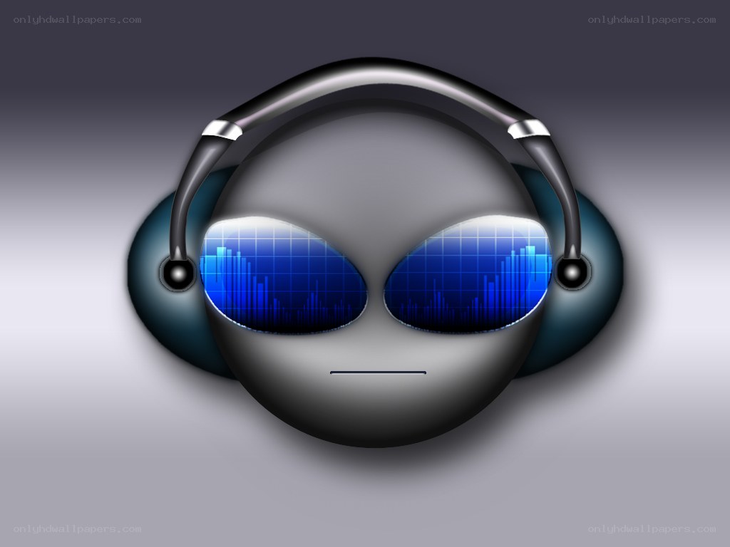 alien with headphones and audio waves