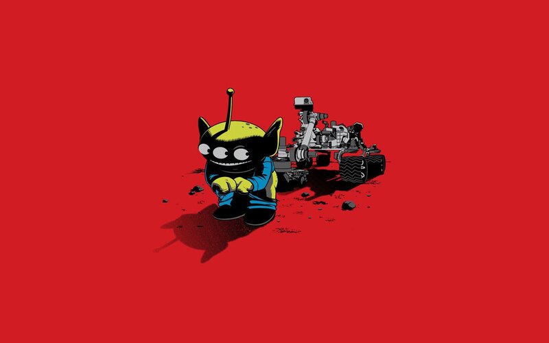 alien with rover on red planet