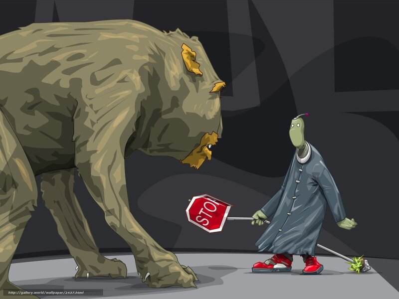 Alien with stop sign