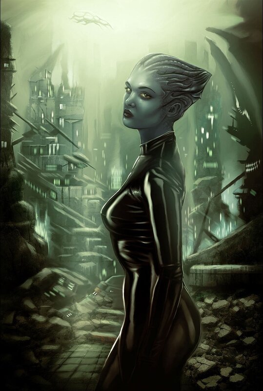 alien woman in ruined city