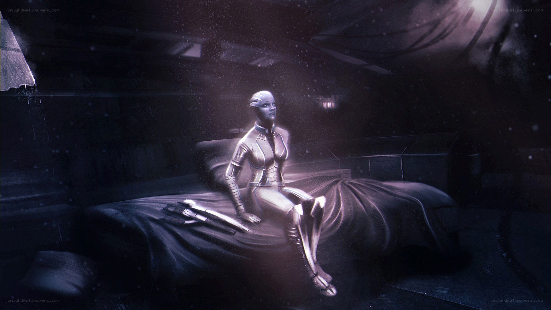 alien woman on a bed