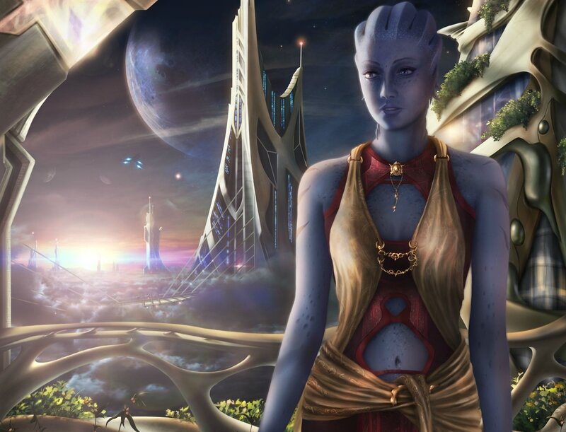 alien woman on futuristic balcony