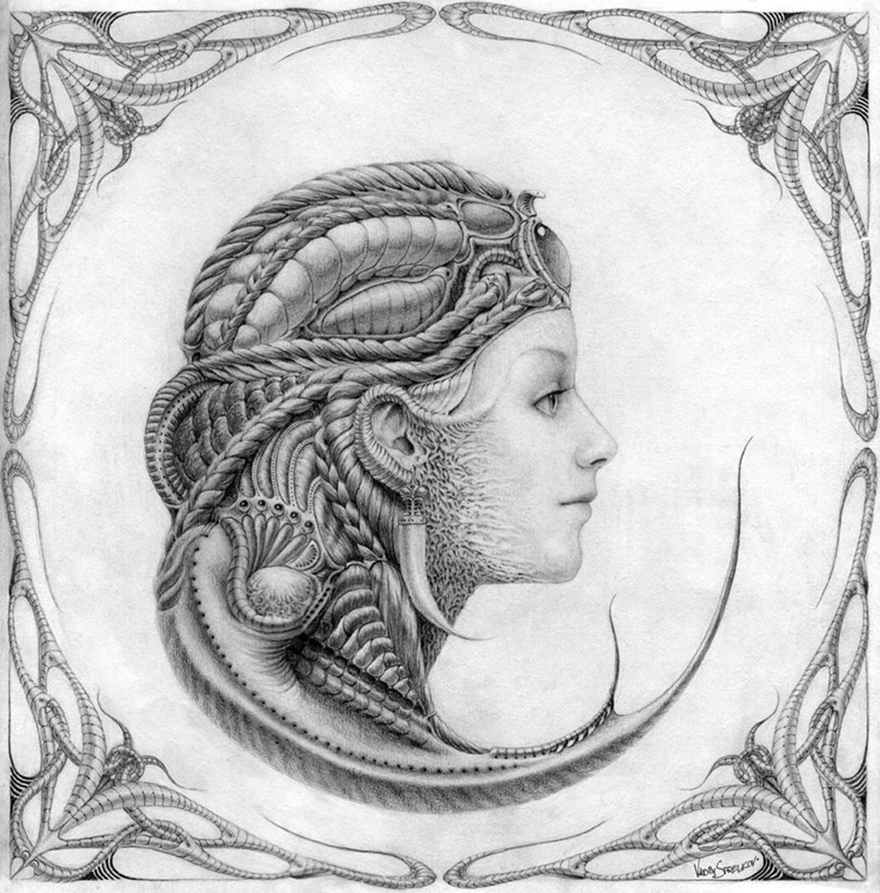 alien woman profile drawing