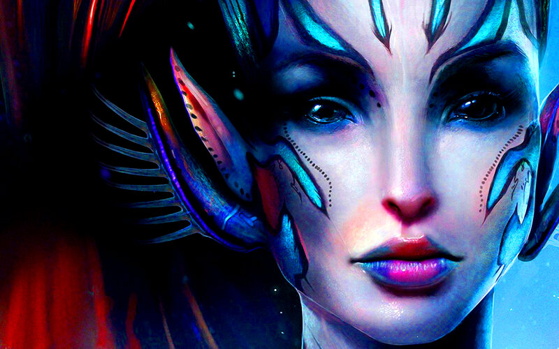 Alien Woman with Blue Markings — Dramatic