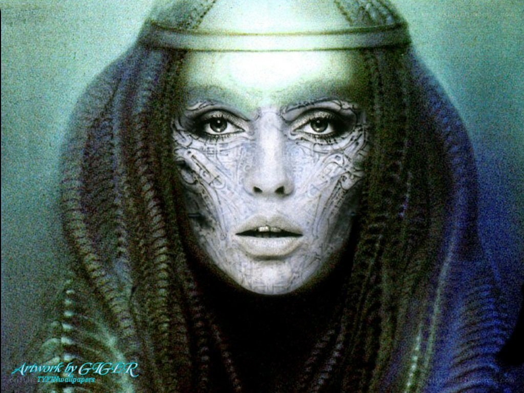 alien woman with face tattoos