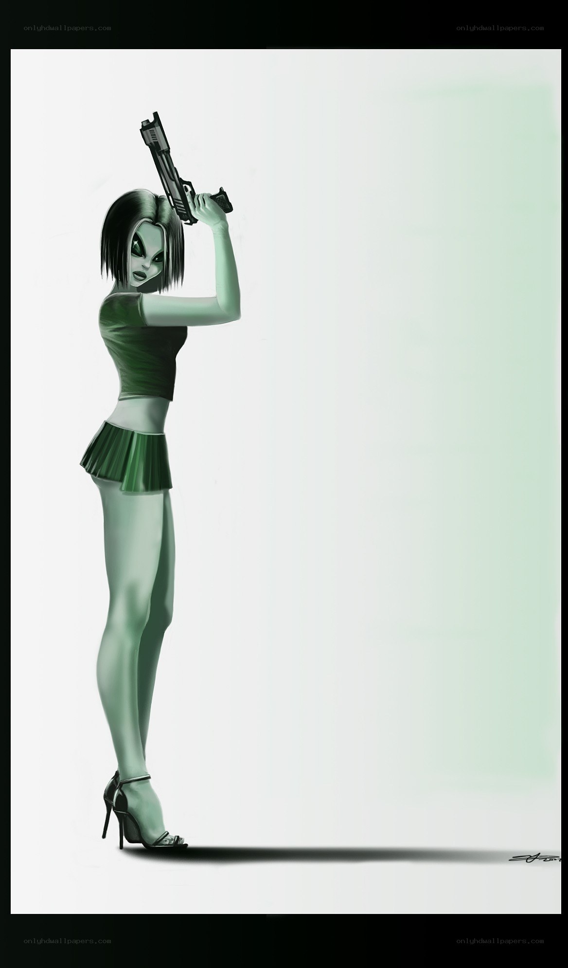 Alien woman with gun