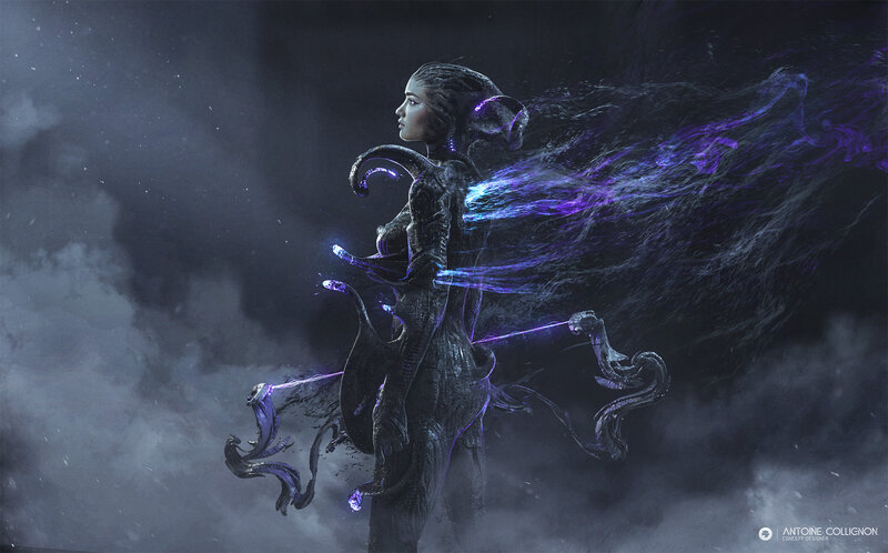Alien Woman with Tentacles — Black, Dramatic