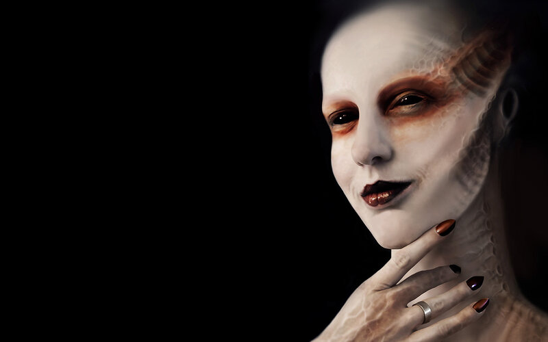 alien woman with white face