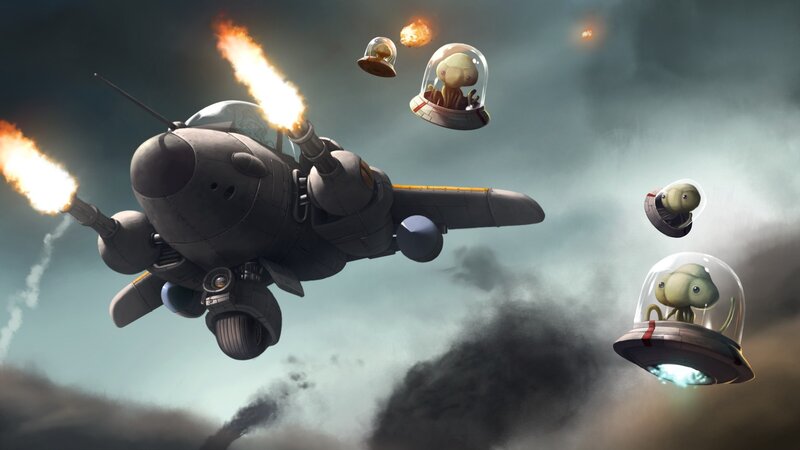 Aliens attacking with flying saucers