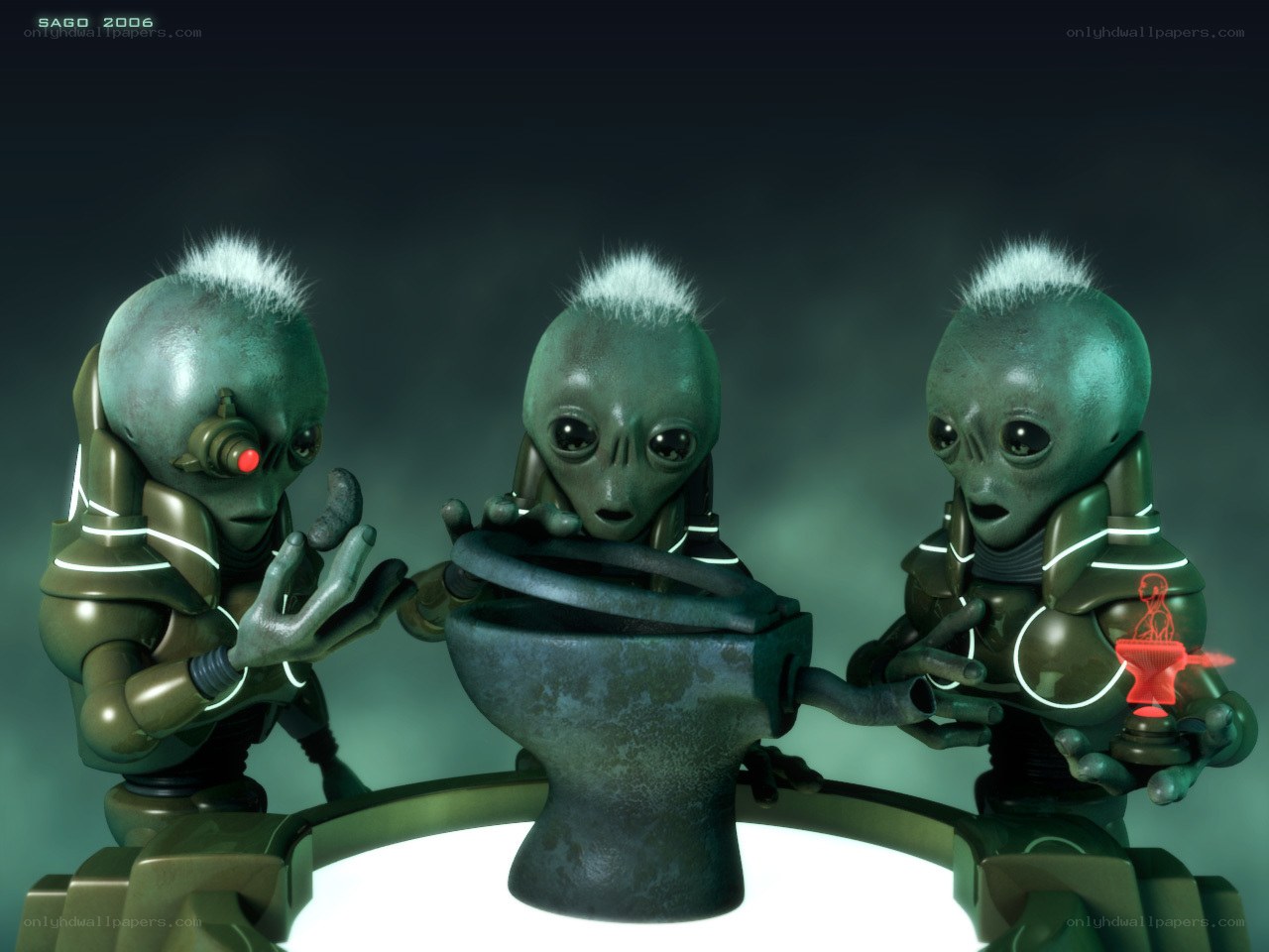 aliens examining a toilet