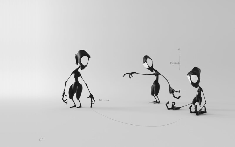 Aliens in a minimalist scene