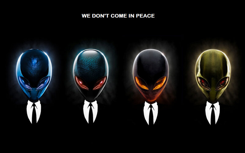 Aliens in suits with warning