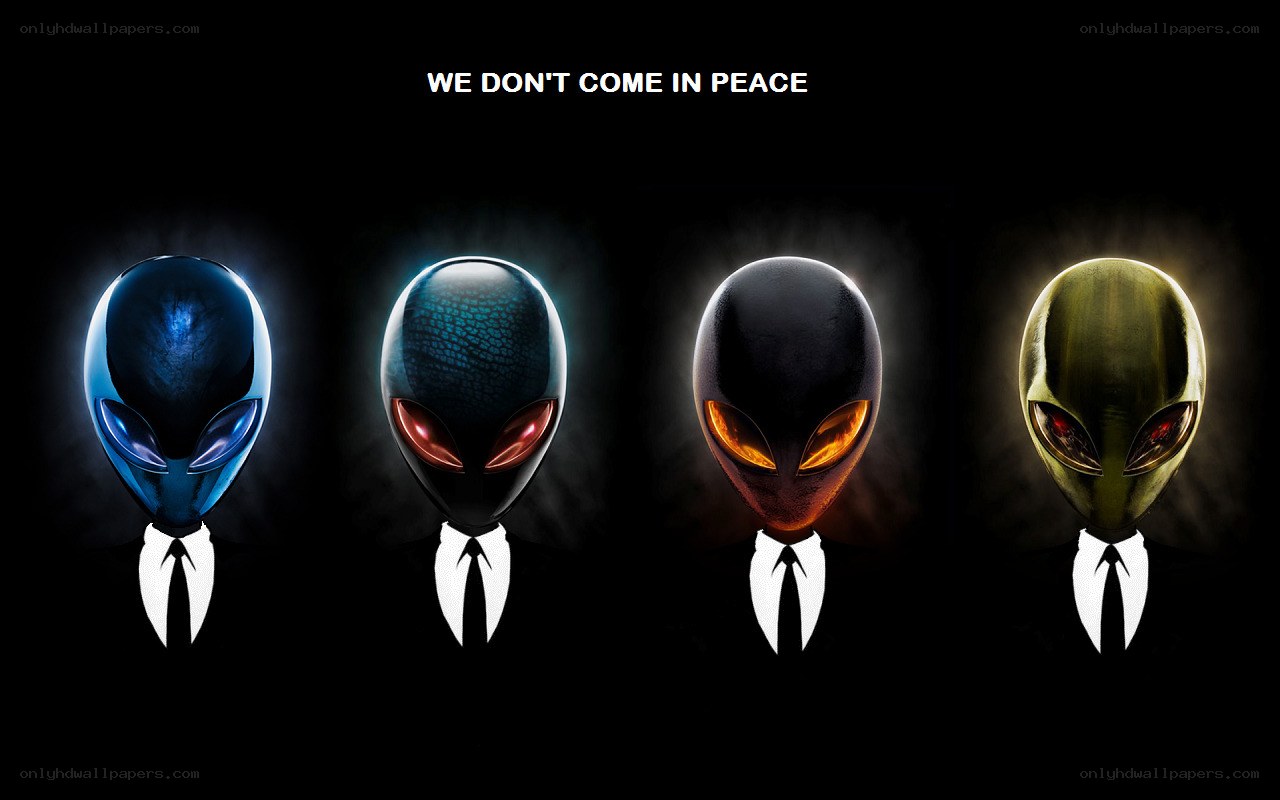 Aliens in suits with warning