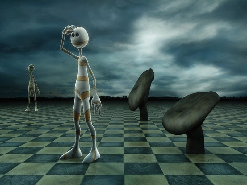 Aliens on a checkered field