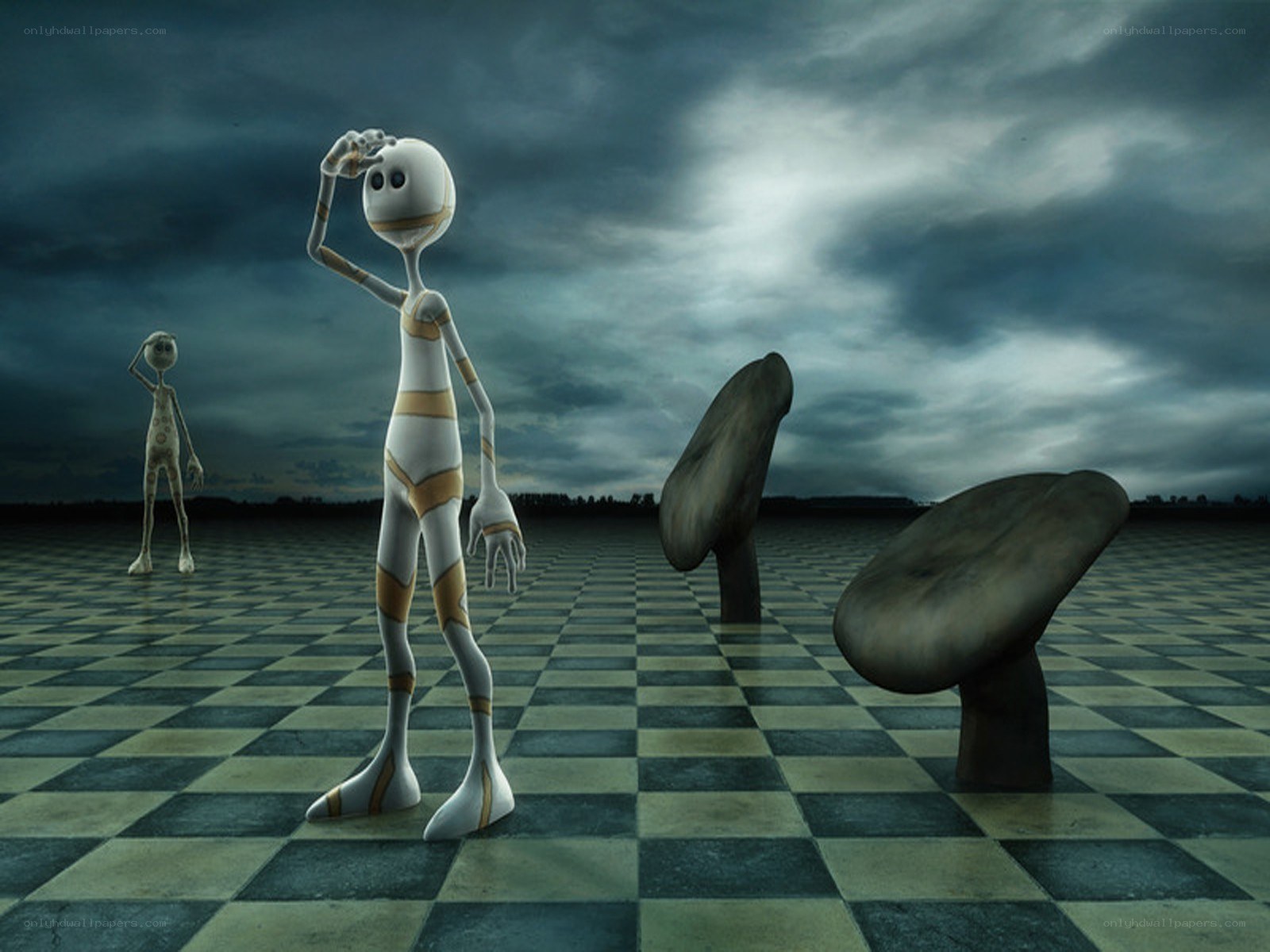 Aliens on a checkered field