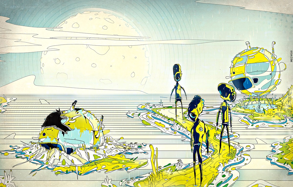 Aliens on a rainy alien planet