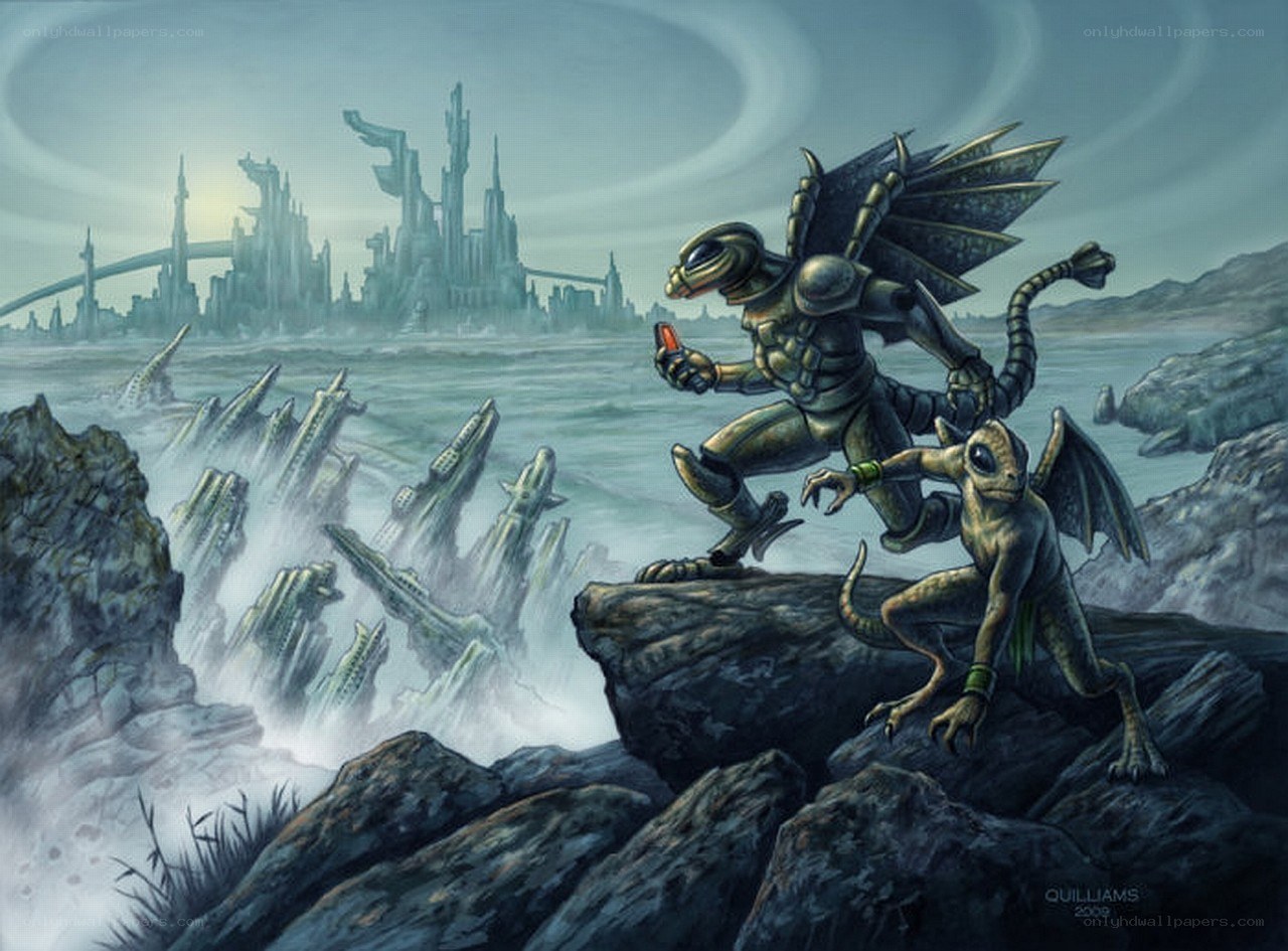 Aliens on a rocky shore