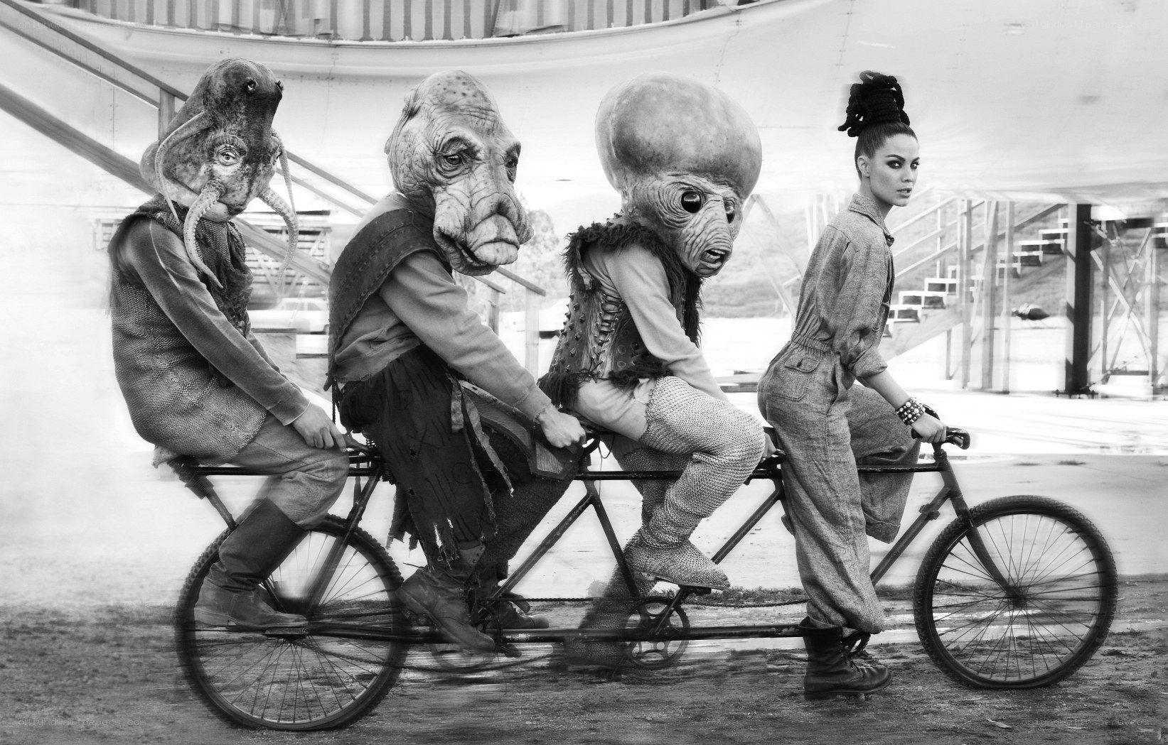 aliens on a tandem bicycle