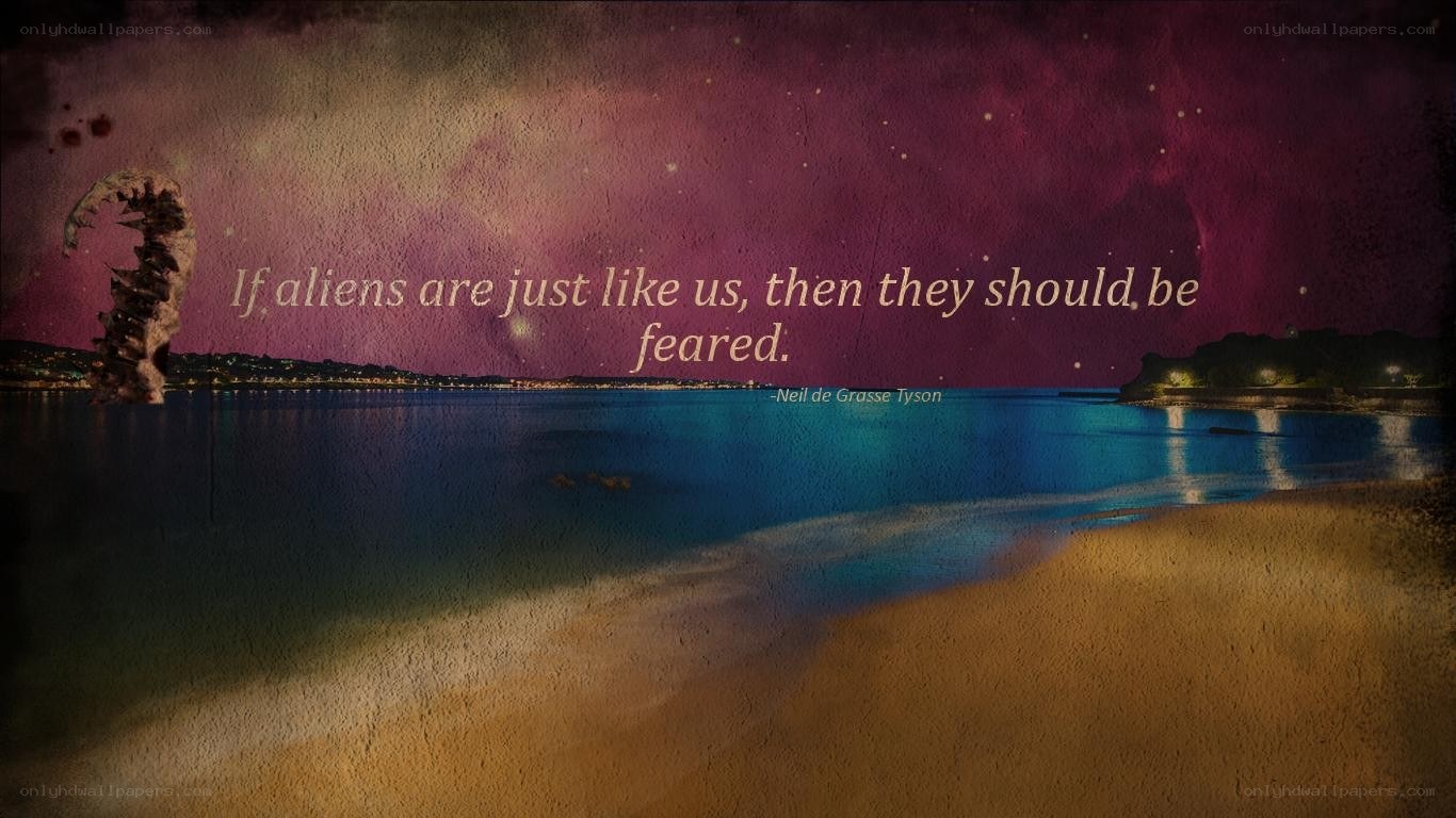 Aliens quote over beach scene