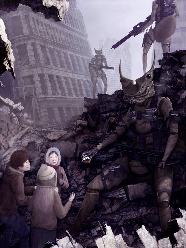 Aliens with Children in Ruins
