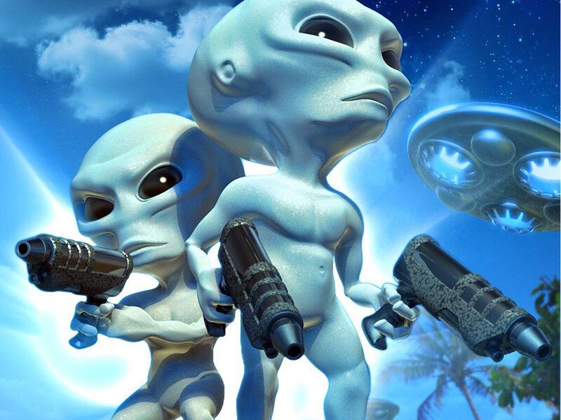 aliens with futuristic weapons
