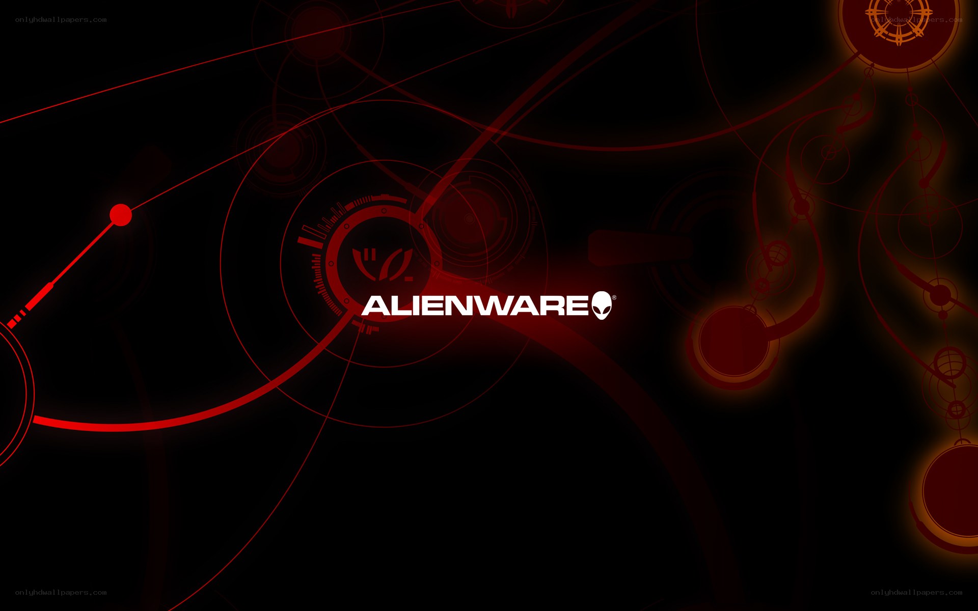 Alienware brand logo on dark red background