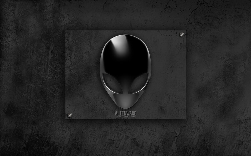 Alienware logo on dark wall
